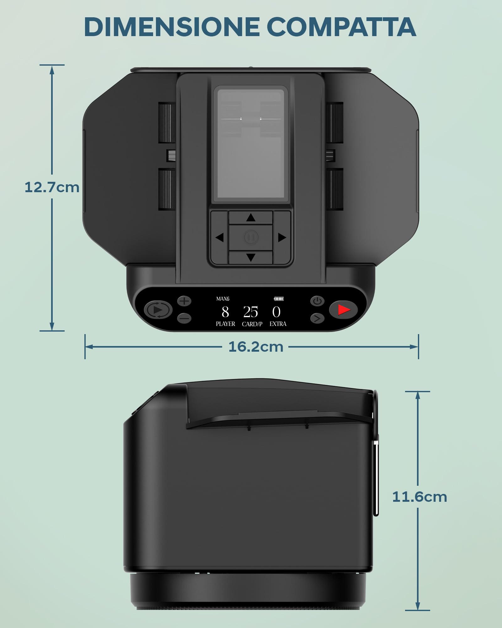 Mescolatore e Distributore Automatico di Carte – Rotazione 360° per 1–2 Mazzi, 2–12 Giocatori con 4 Telecomandi | Modalità di Gioco Integrate, Ricaricabile & Silenzioso per Poker, UNO, Phase 10 (Nero)