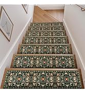 OJIA Floral Stair Treads Non-Slip Stair Runner for Wooden Steps Indoor 15PCS 30"x8" Carpet Stair ...