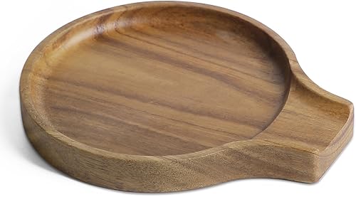 LBEMEY Soporte para cucharas de madera de acacia para estufa, soporte redondo liso para cuchara de madera para encimera de cocina con pies de