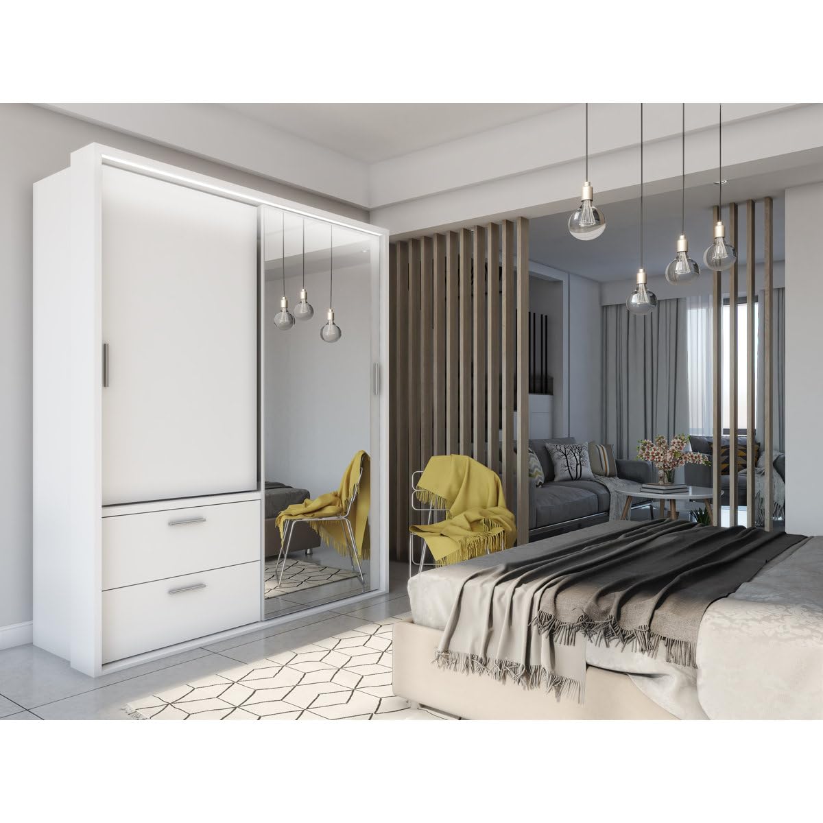 Ozone Furnish Engineering Wood Wardrobe Sliding with Mirror and Drawers Beautifully Design and Modern Look, White-image-44
