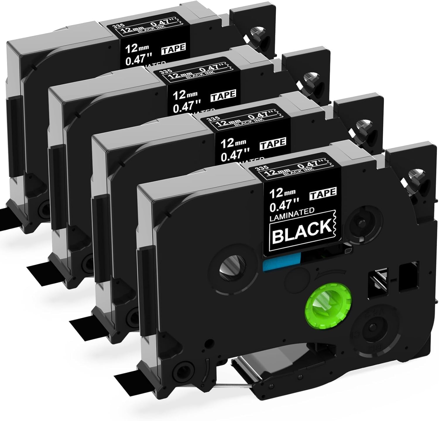 TZe-335 White on Black Label Tape Label Kingdom Compatible with Brother P Touch TZe335 Black Printer Tape 12mm 0.47" TZe TZ 1/2" Use for Brother PT-D210 PT-D220 PT-H110