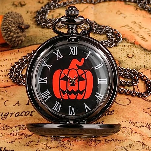ZALTAS Relógio de bolso preto antigo Halloween Relógio Pingente de Abóbora Relógio de Movimento de Q
