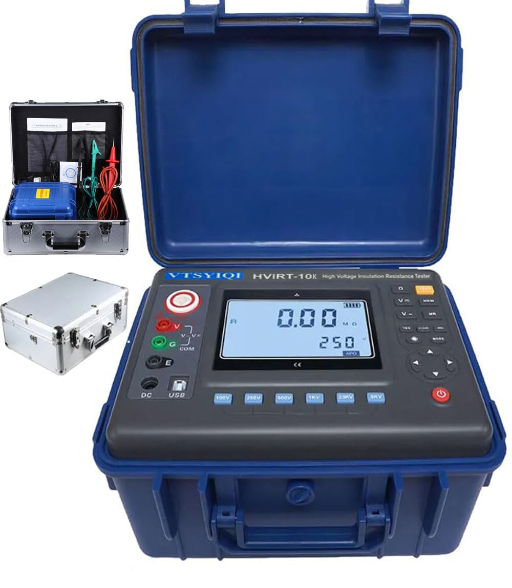 High Voltage Insulation Meter Digital 10Kv Insulation Resistance Tester with Resolution 0.01MΩ Rated Voltage 250V 500V 1000V 2500V 5000V 10KV 500 Groups Data Storage