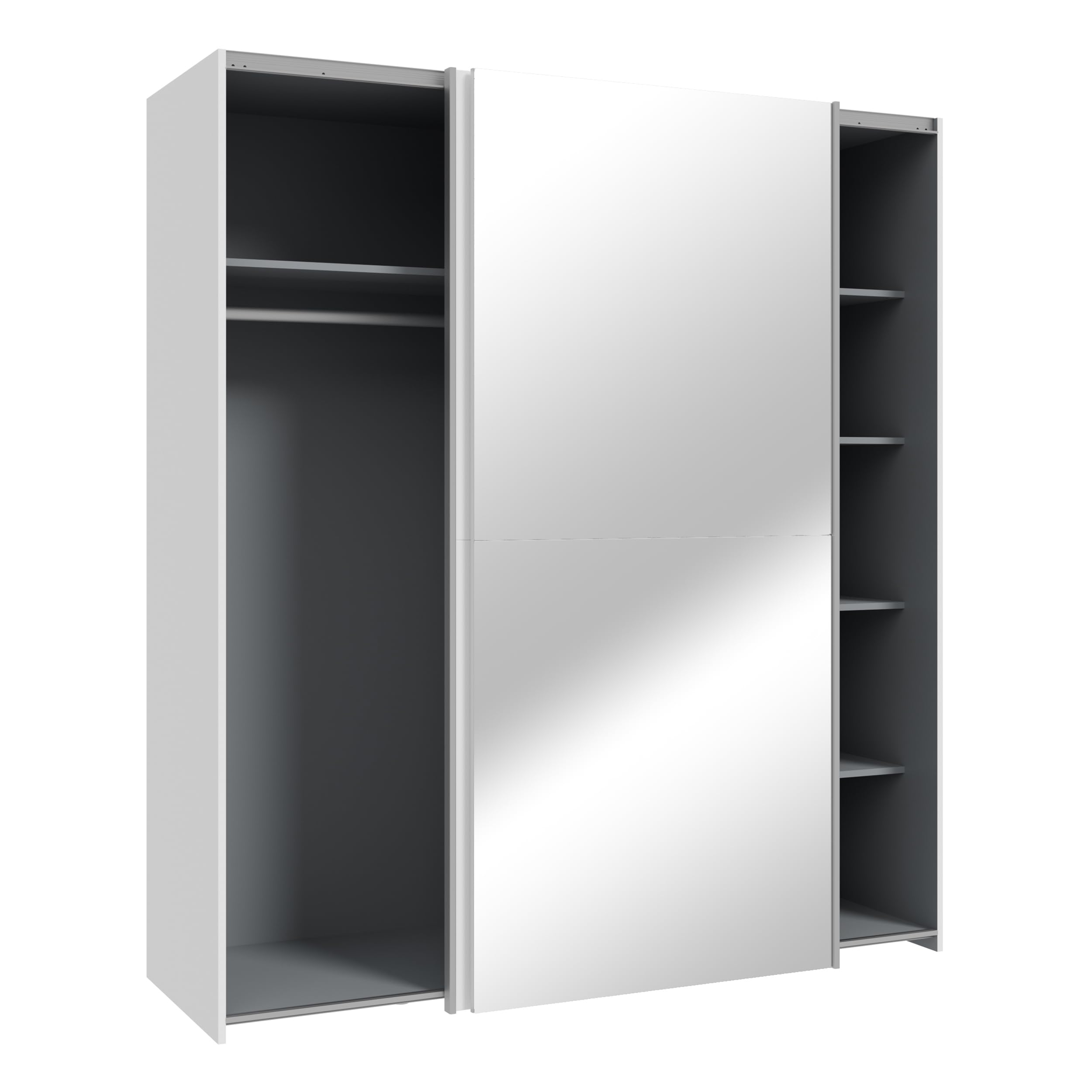 Forte KAIKAIS Kleiderschrank 170, moderner Schwebetürenschrank, 2-türig, Spiegel, Schlafzimmer, Holzwerkstoff, Weiß, 170,3 cm breit x 190,5 cm hoch x 61,2 cm tief
