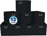 Vista 28 de Contenedores de almacenamiento de tela negra, 13 x 13 x 13 pulgadas, cajas de almacenamiento plegables con doble asa, caja organizadora de tela
