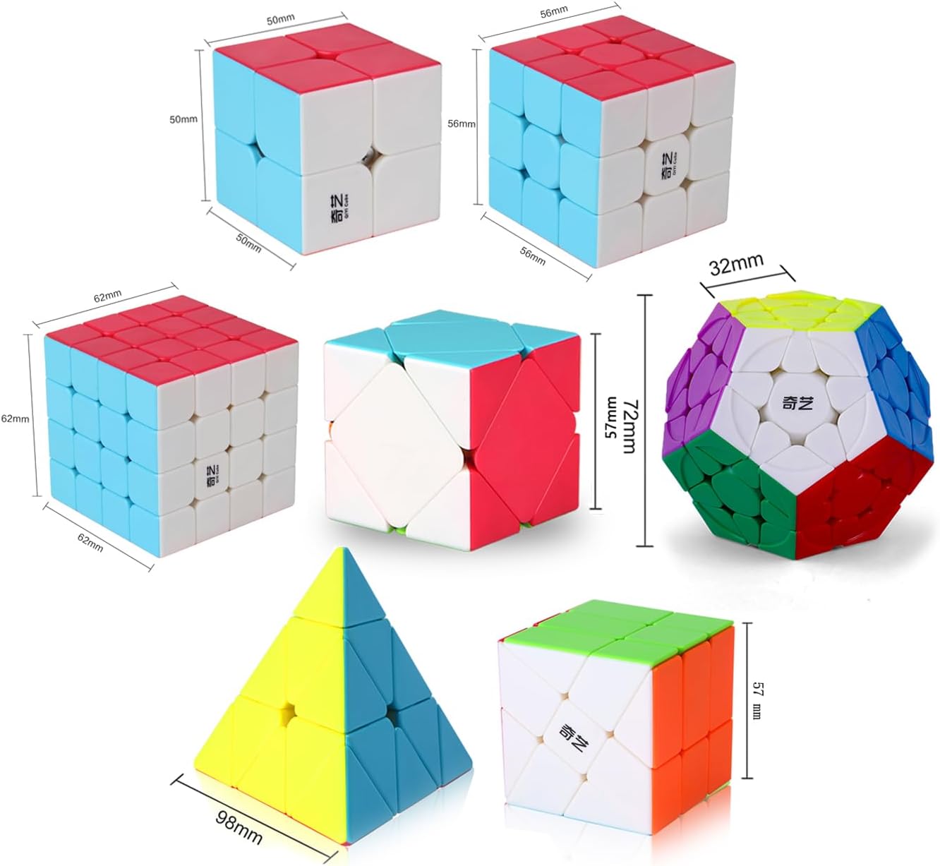 Roxenda Speed Cube Set, Speed Cube Bundle of 2x2 3x3 4x4 Megaminx Windmill Mirror Cube and Pyramid Cube Smoothly Magic Cubes Collection for Kids & Adults [7 Pack] (Stickerless)