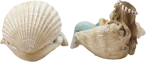 Miniatura 5 de Ebros - Juego de 2 figuras de sirena para dormir con capiz y cola azul con capiz, bebés de sirena en concha, pequeñas figuras en miniatura, juego de