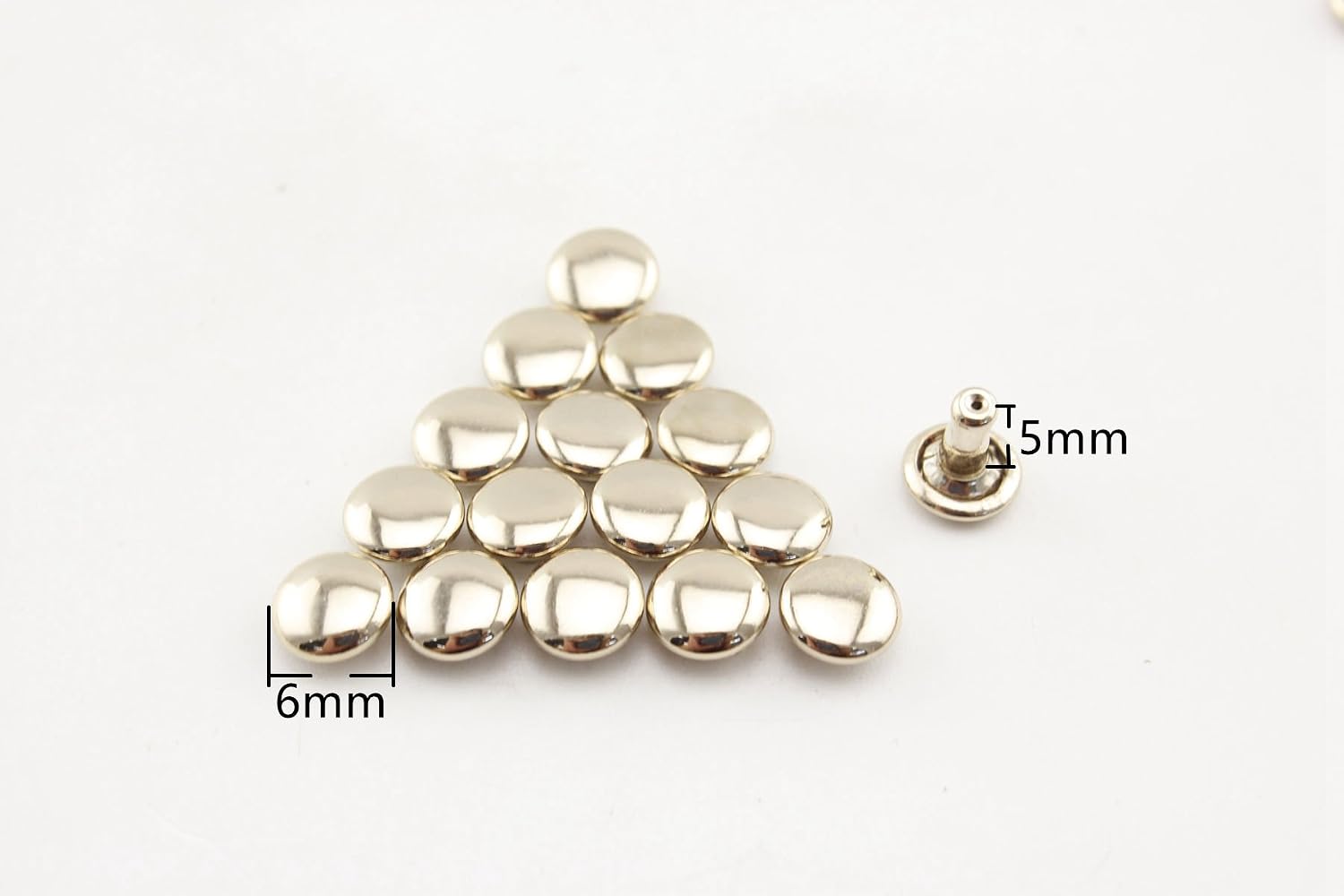 3dancraftit Double Flat Rivet 1/4" / 6mm Solid Brass Double Cap, Purse Rivet Studs for Leather Bag Making Clothing Shoes Light Gold H58
