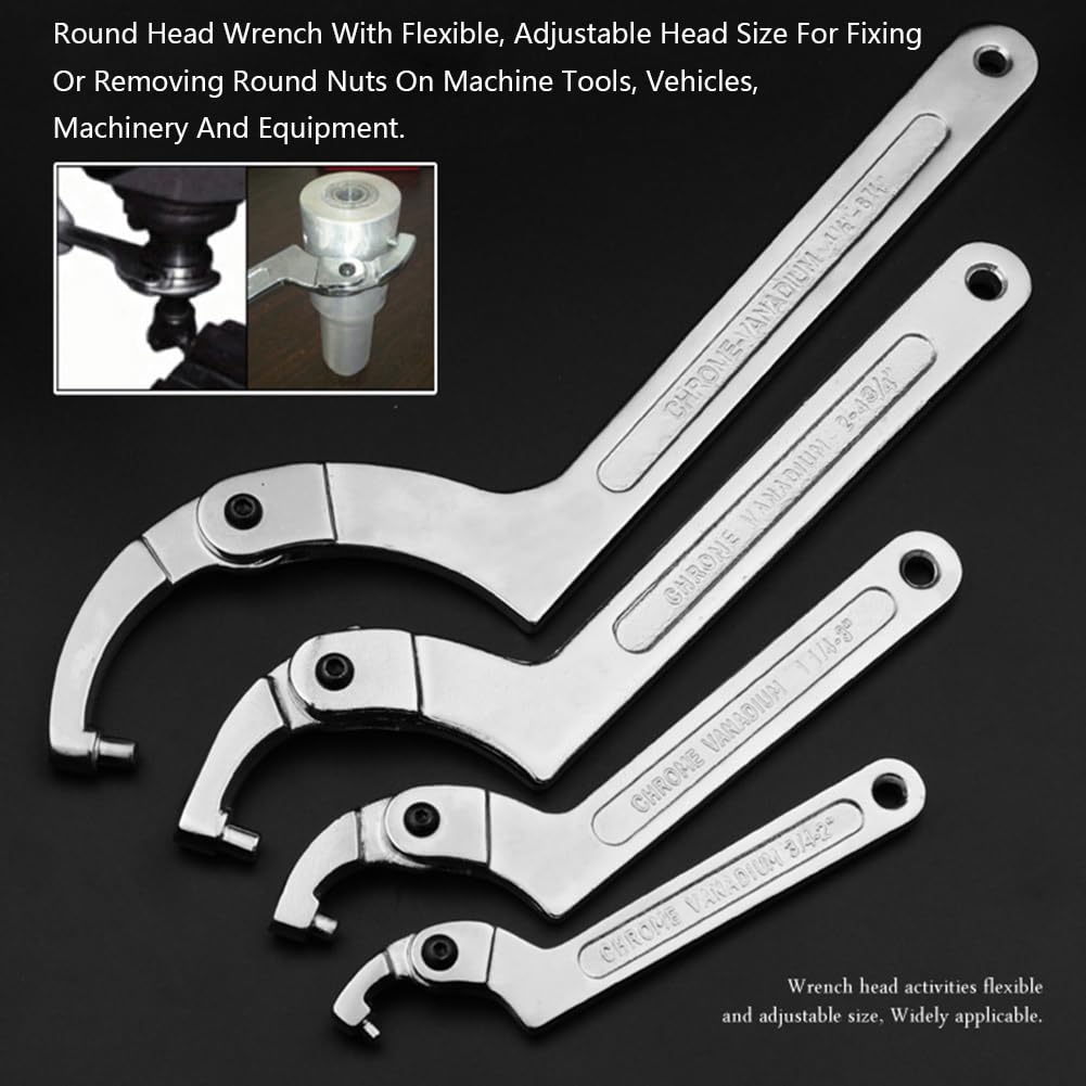 4 Piezas Ajustable C Pasador Llave Gancho Juego De Llaves, Cromo Vanadio Pasador C Llave De Gancho Llave Inglesa Para Apretar Tuercas Y Cojinetes, Plata, Square Head