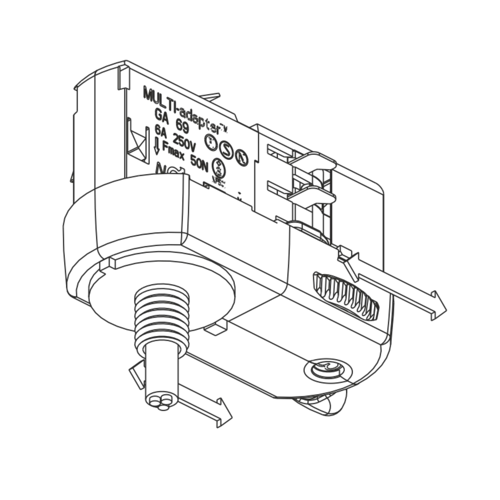 MULTI-adapter Universaladapter GA69 für 3-Phasen Stromschienen zur Leuchtenabhängung/Strahlerumbau | versch. Ausführungen. (Weiß)