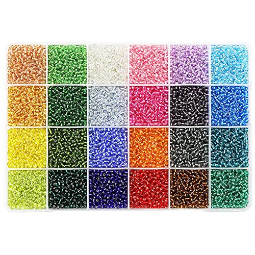 KERGAEN Size 3mm Glass Seed Beads About 6800pcs in Storage Box 8/0 Small Craft Seed Beads for Bracelet Earring Jewelry Making (280Pcs Per Color 24 Colors)