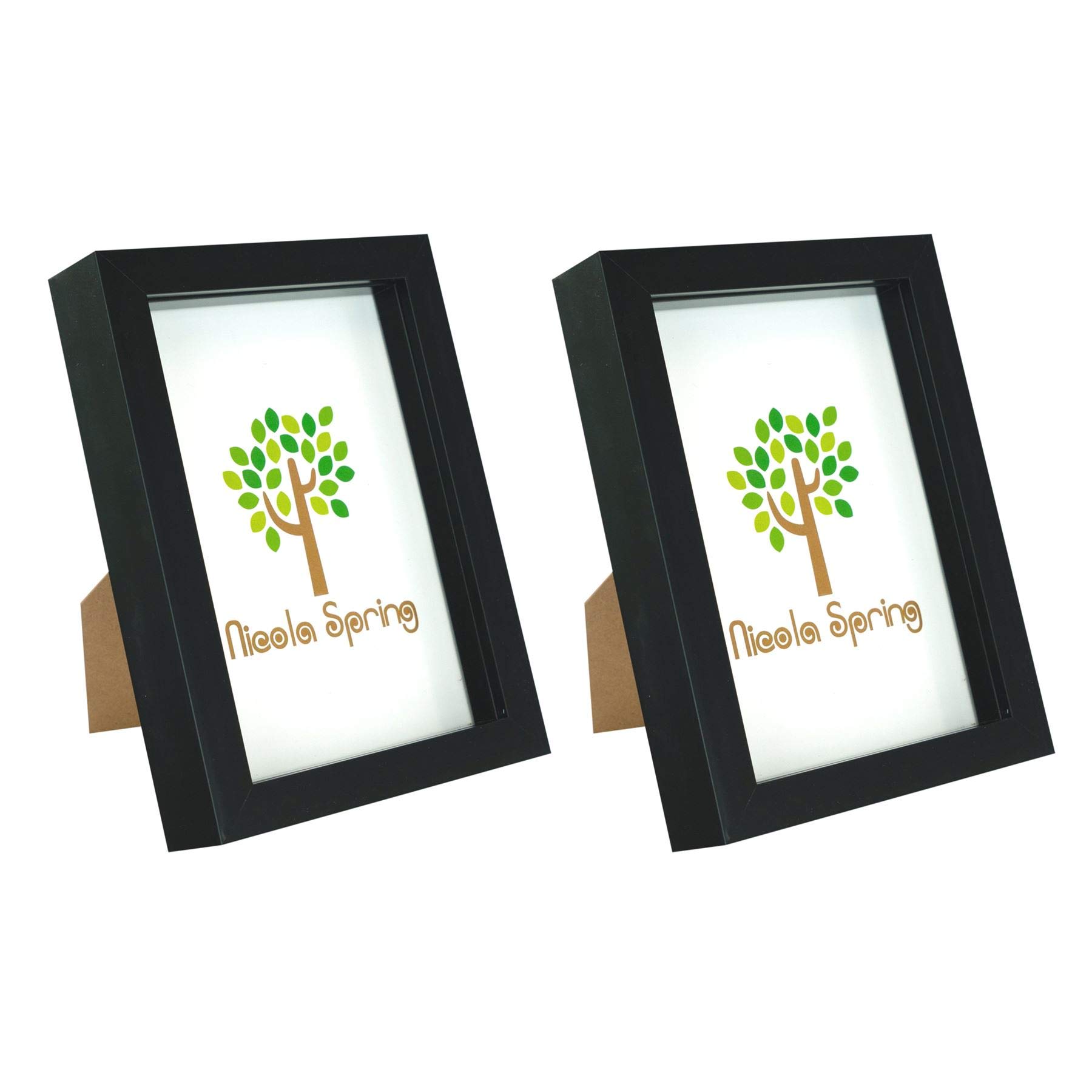 Nicola Spring Black 3D Shadow Box Photo Frames - 5X7 (12X17cm) - Pack Of 2 - 3D Photo Frame Box Picture Frame Box Portrait Display Case For Crafts, Keepsakes, Wedding, Graduation Size 3