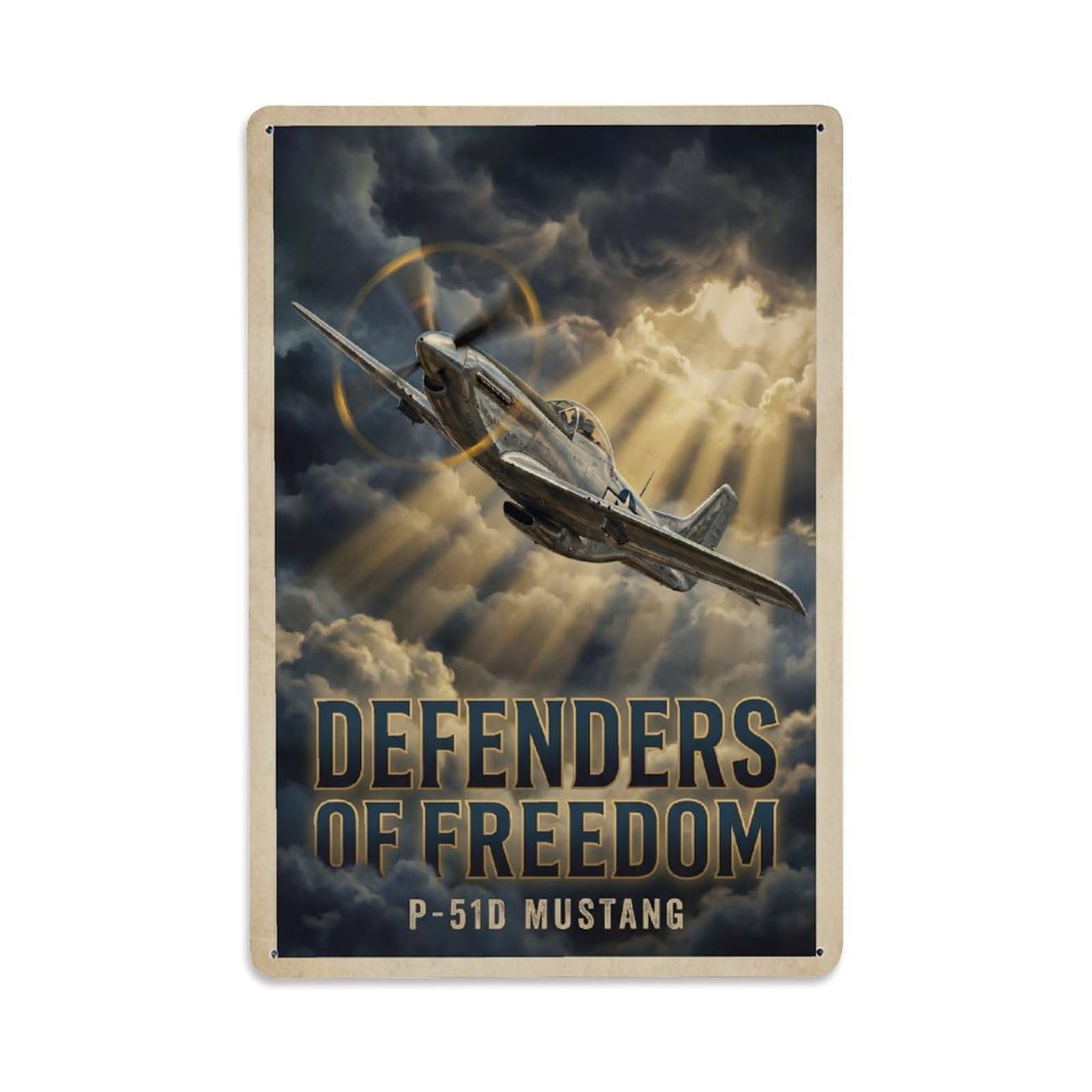 Military Aviation P-51D Mustang Heroic Realism Metal Tin Sign Plaque Wall Decor for Cafe, Man Cave, Club Bar, Office, Home Garden Round Metal Poster 8x12Inch