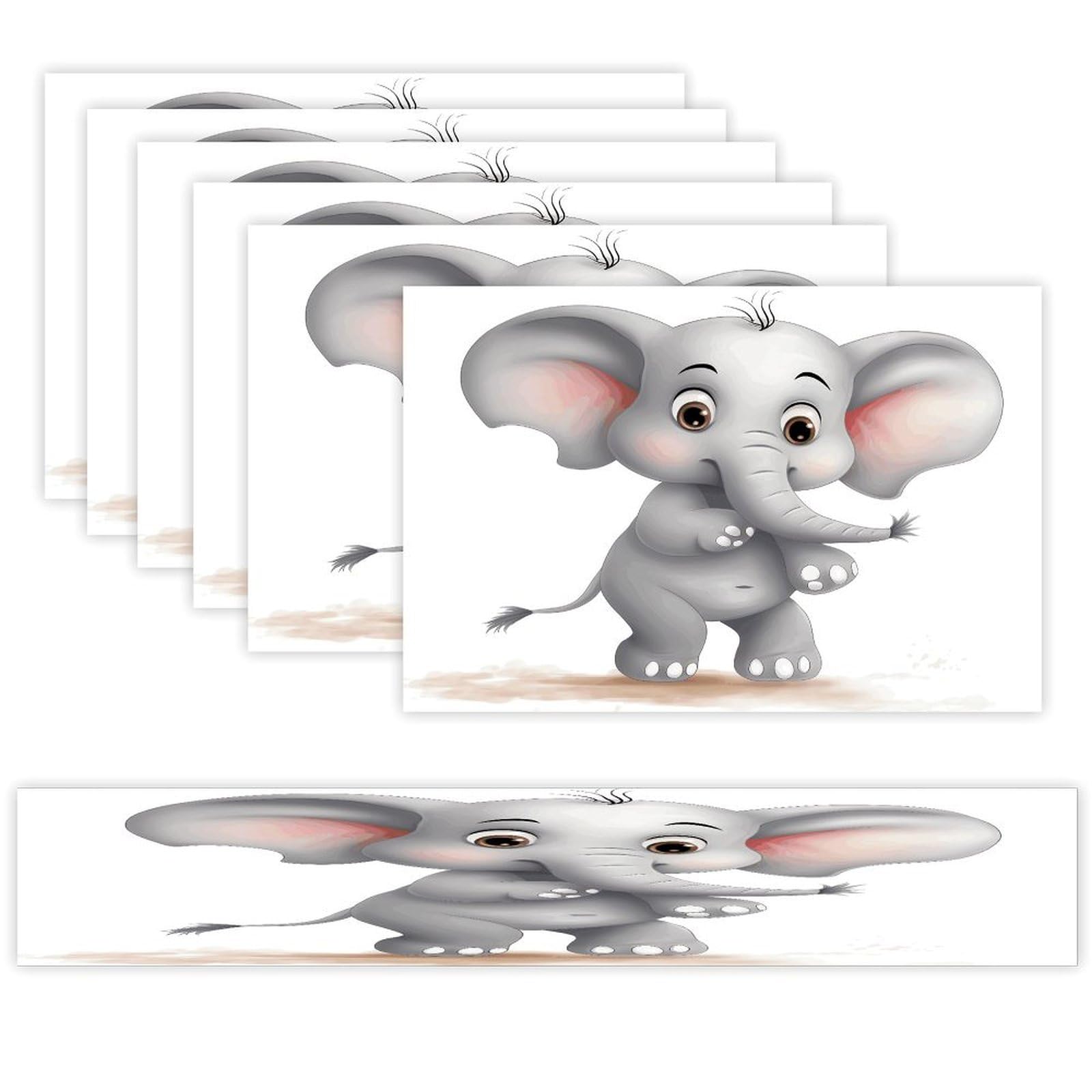 Cute Elephant Table Runner and Placemats Set of 6 for Kitchen Washable Table Mats Heat Resistant Place Mats Non-Slip Place Mat Wipeable Placemat(6 Placemats+1 Table Runner)