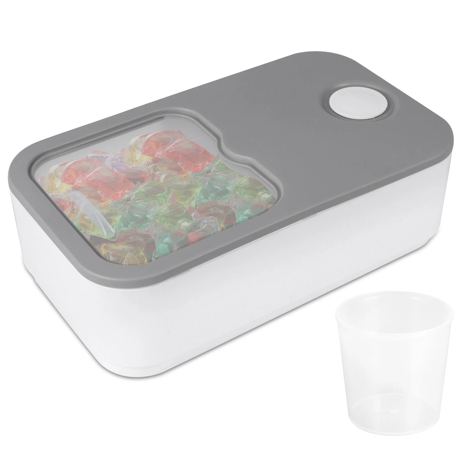Zgcrumphant Grey Laundry Pods Container Storage Box For Laundry Detergent Container Bathroom Pods Scent Beads Organizer Boxes With 250Ml Cup Bathroom