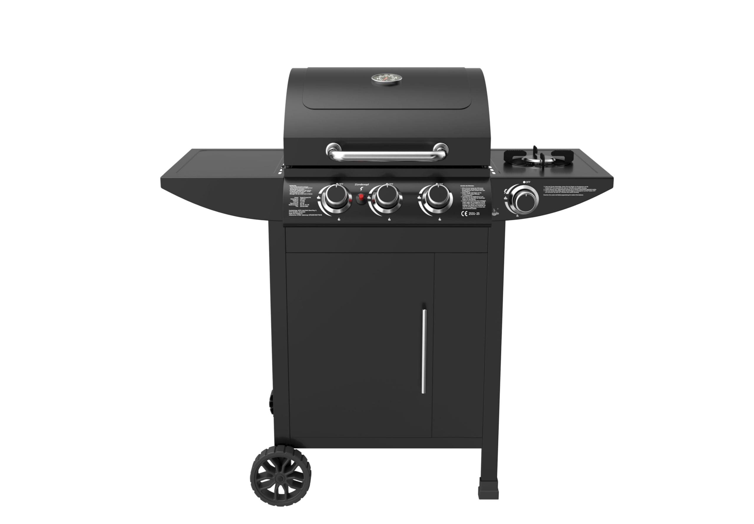 El Fuego® „San Francisco“ Gasgrill | 3+1 Brenner | inkl. Gasschlauch und Druckminderer | Grillrost aus Gusseisen | mit Thermometer | Brenner aus Edelstahl | inkl. Seitenbrenner | AY 5632 (3+1 Brenner)