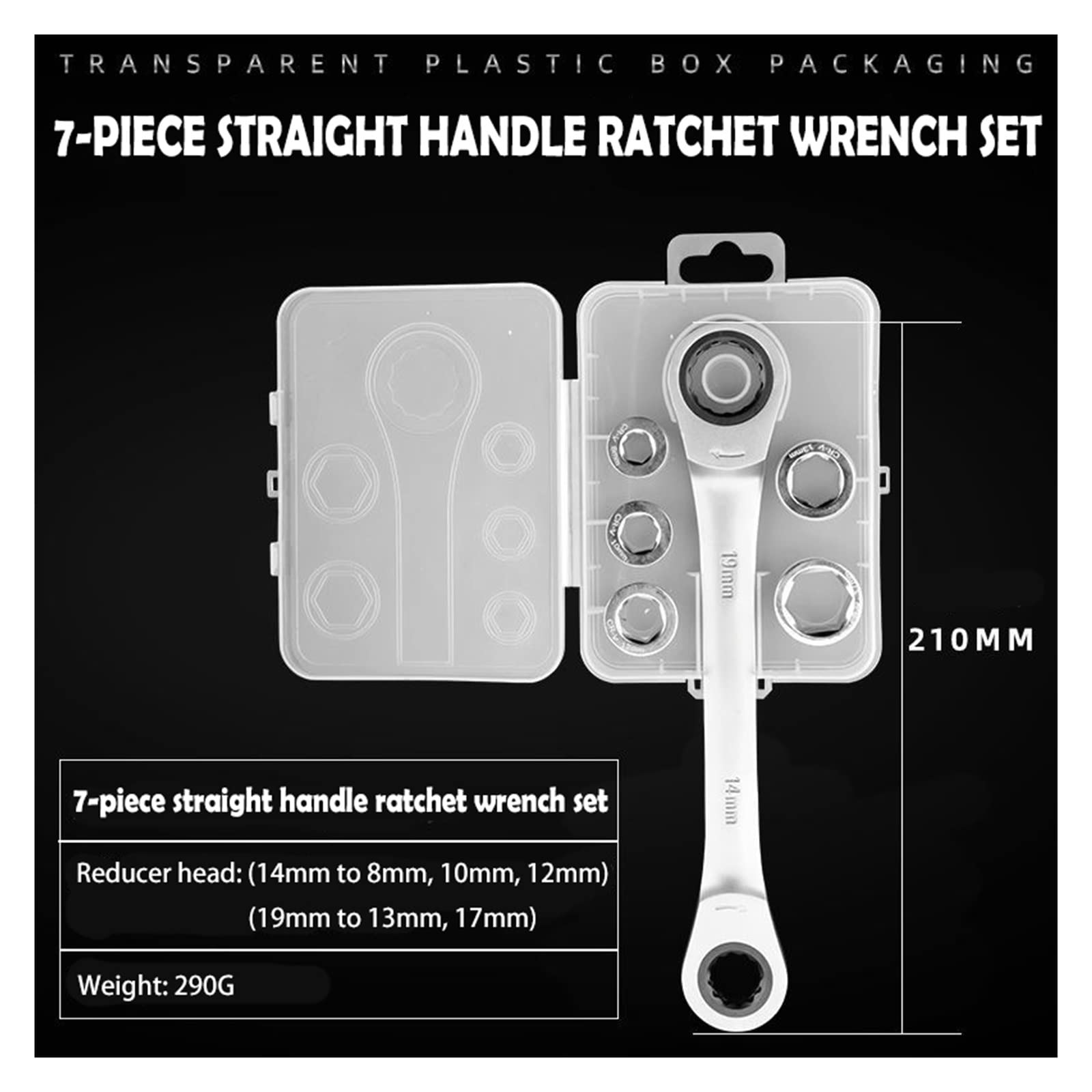 Organizer na klucze 7 w 1 z podwójną główką, dwustronną grzechotką Zestaw kluczy płasko-oczkowych z grzechotką Konserwacja Mechanik Nasadka uniwersalna (prosty uchwyt)