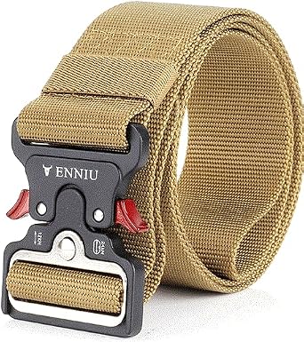 TUSHI Tactical Belt,Military Hiking Rigger 1.9" Nylon Web Work Belt with Heavy Duty Quick Release Buckle, Aluminum alloy quick-release buckle Mens Beltsyellow