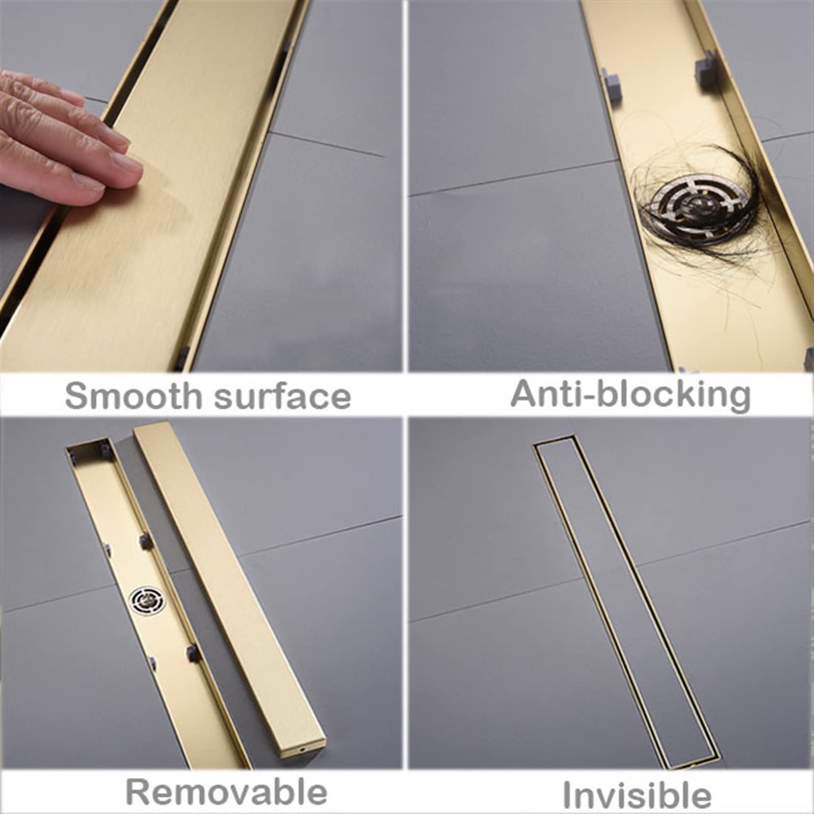 Scarico Lineare Per Doccia In Acciaio Inox 304 122 Cm - Oro Spazzolato Con Filtro E Piedini Regolabili