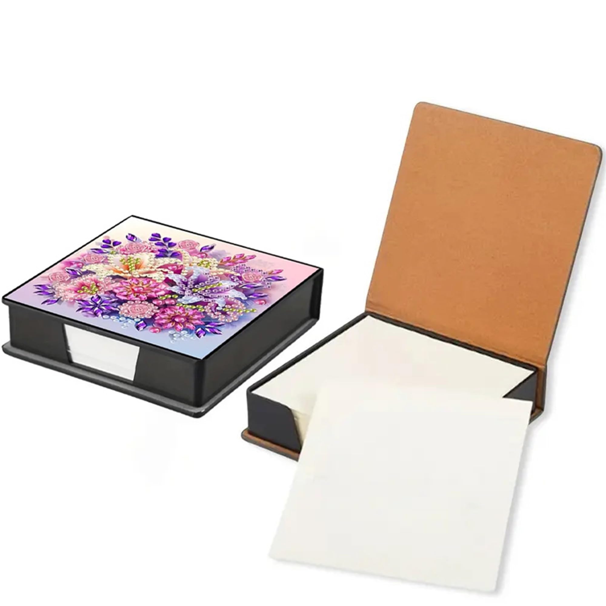 Flower Diamond Painting Kit Note Box,Memo Paper Storage Box Diamonds Art,Sticky Note Holder Diamond Art,Diamonds Painting Memo Pad for Office Desk. (Flower)