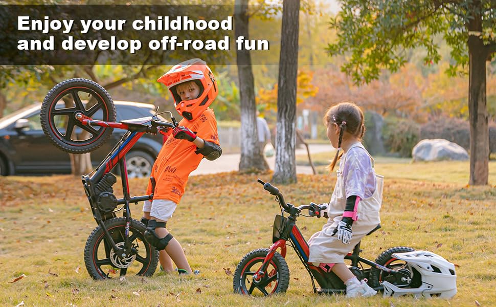 Blissskip Kids Electric Dirt Bike - Lightweight, 340W, 11.8MPH Max, 24V 5.2A Removable Battery, Off-Road Tires, Manual Dual Disc Brakes, 3-Speed Adjustment, Electric Balance Bike for Ages 5-12 - Image 6