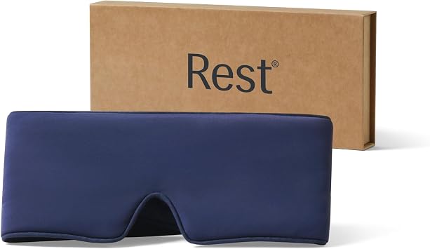 Rest Evercool Cooling Eye Mask, Full-Coverage Light Blocking, Instant Cool-to-Touch Fabric, Adjustable Soft & Breathable Design for Ultimate Sleep Comfort, with Travel Bag, Midnight Blue