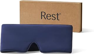Rest® Evercool® Cooling Eye Mask, Full-Coverage Light Blocking, Instant Cool-to-Touch Fabric, Adjustable Soft & Breathable Design for Ultimate Sleep Comfort, Comes with Travel Bag, Midnight Blue
