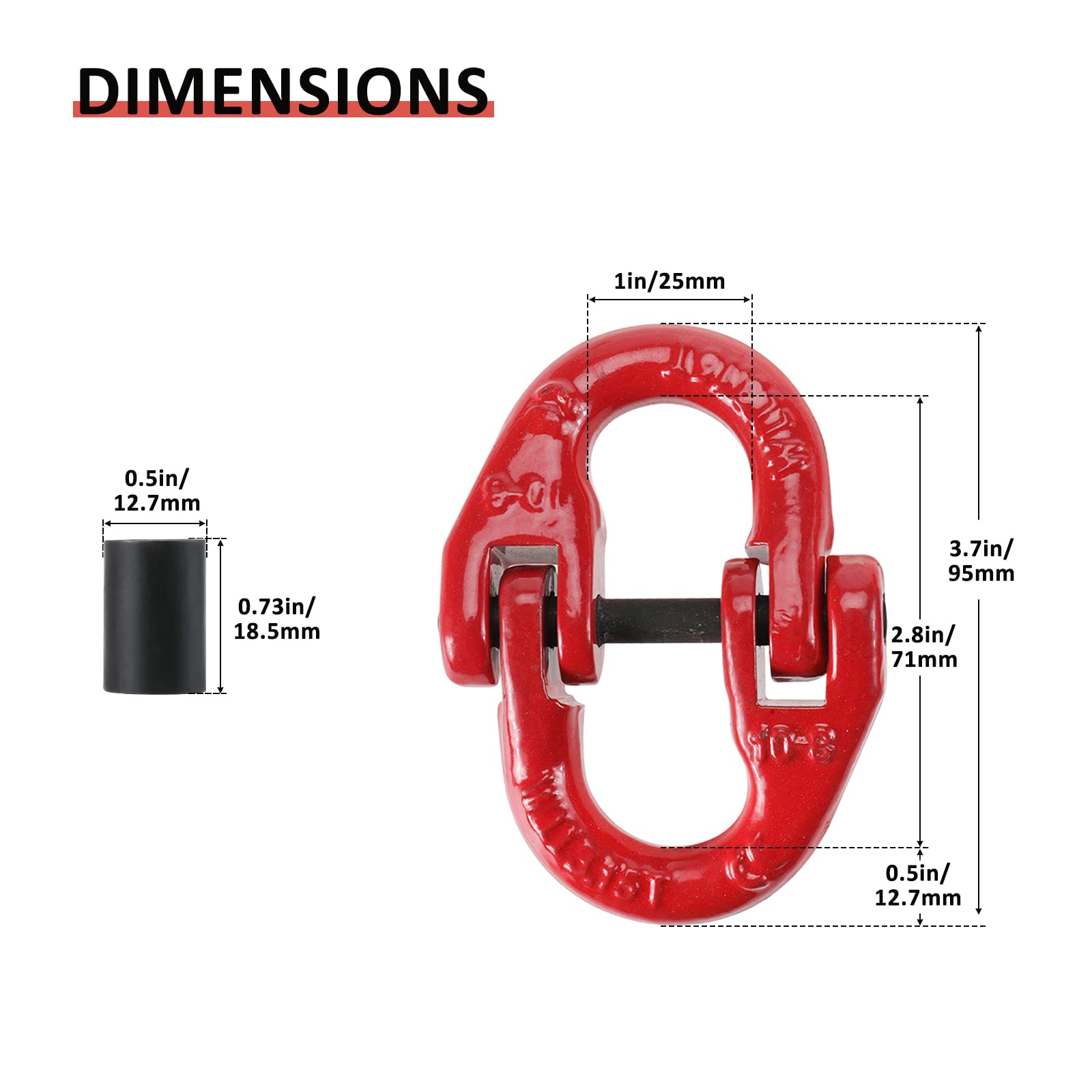 NORJIN 4 Pack 3/8” G80 Alloy Steel Hammerlock Coupling Link Connecting Link, Painted Finish Hammerlock Coupler 7100 lbs Working Load Limit