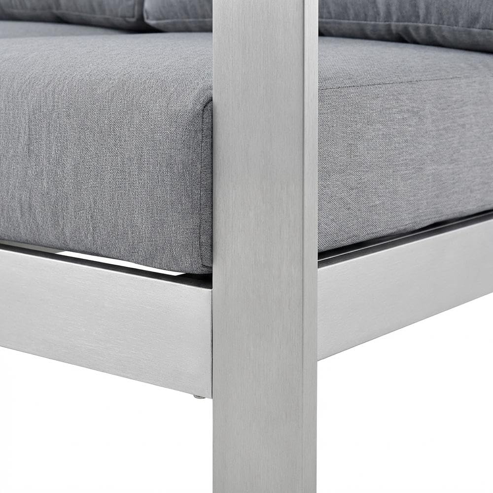 Gray Right-Arm Corner Sectional, Outdoor Patio Aluminum Loveseat, Weather-Resistant Frame, Comfortable Cushions, Modern Design