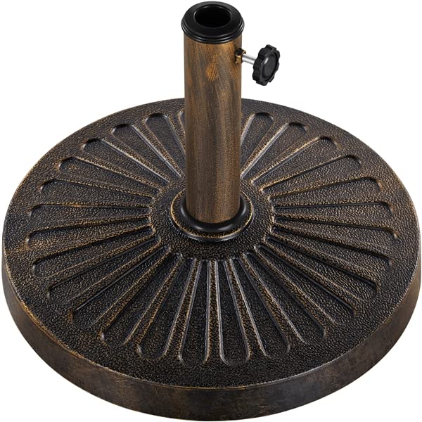 Yaheetech Base de Sombrilla 10kg/14kg Exterior de Resina Redonda Adecuada para Columna de Sombrilla y Poste de Sombrilla 3,8/4,8CM Bronceado Φ46 x 34 cm