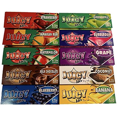 Juicy Jay 10 Pack Mixed Flavor 1 1/4 Size Flavored Rolling Paper 32 Count Cover