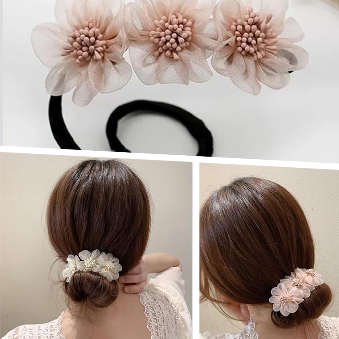 2 Pezzi Chignon Facile per Capelli,Creatore per Pane Ciambella Chignon a Ciambella, French Twist Accessori Capelli Ciambelle Chignon,Fiore Capelli Chignon per Donne Ragazze Bambini Balletto