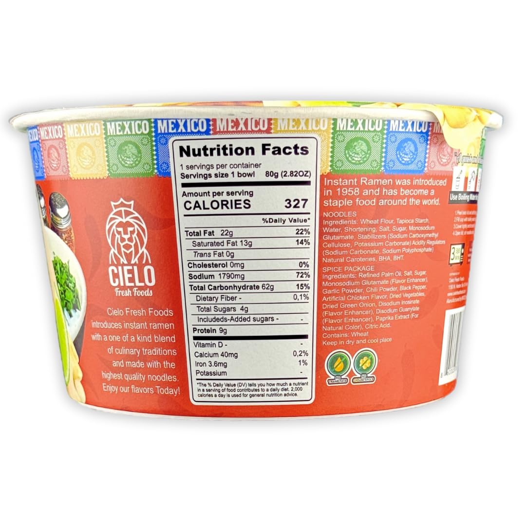 Pozole Instant Ramen Noodle Soup, Authentic Mexican Pozole Sopa, No Trans Fat, 9g Protein, Ready to Eat 3 Minute Meal, 6-Pack of 2.82oz Ramen Bowls