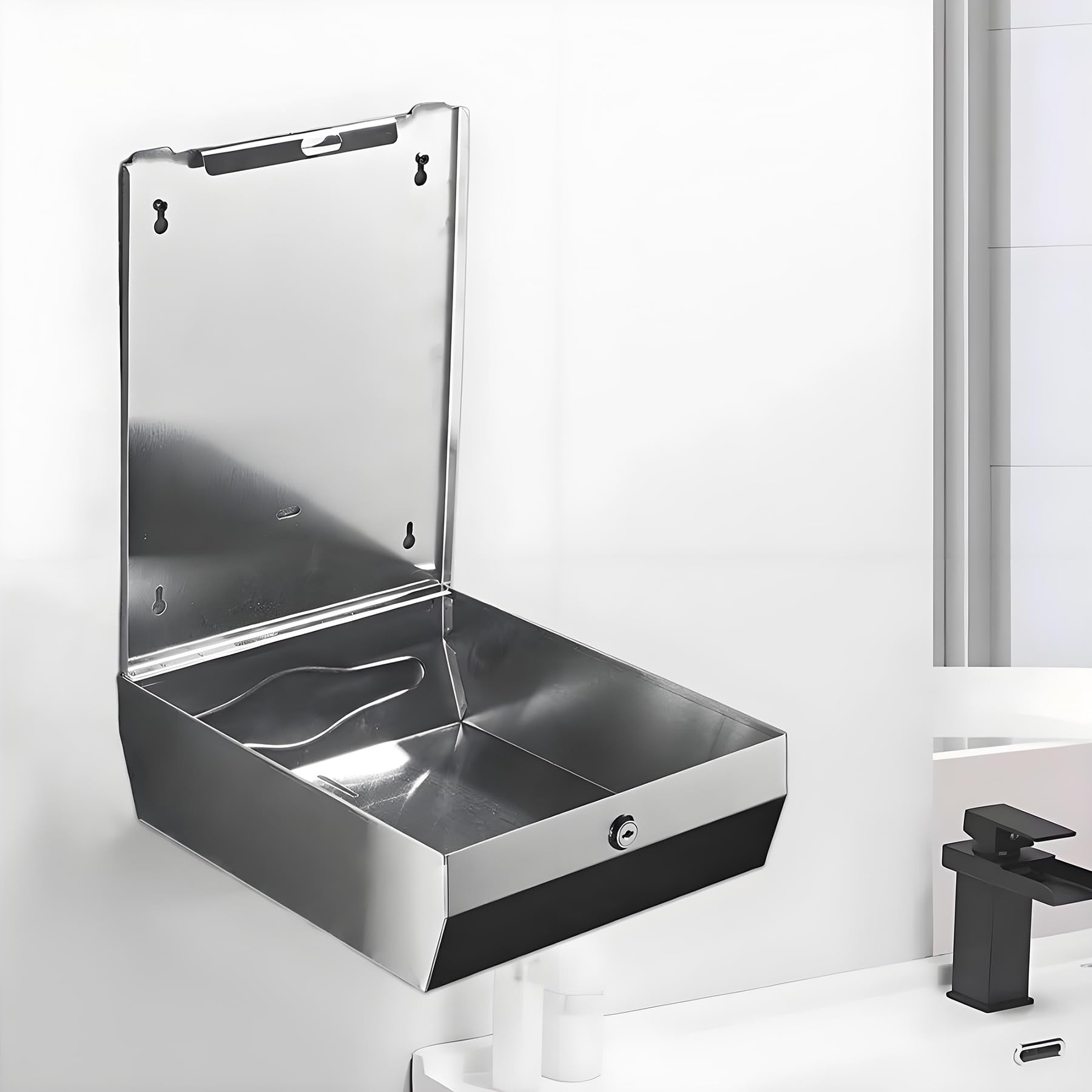 NICEME Distributore di Asciugamani di Carta Bloccabile in Acciaio Inox per Asciugamani di Carta Piegati a H2 e a Z, Capacità 350-550 Fogli, per Uffici, Hotel e Ristoranti, Argento