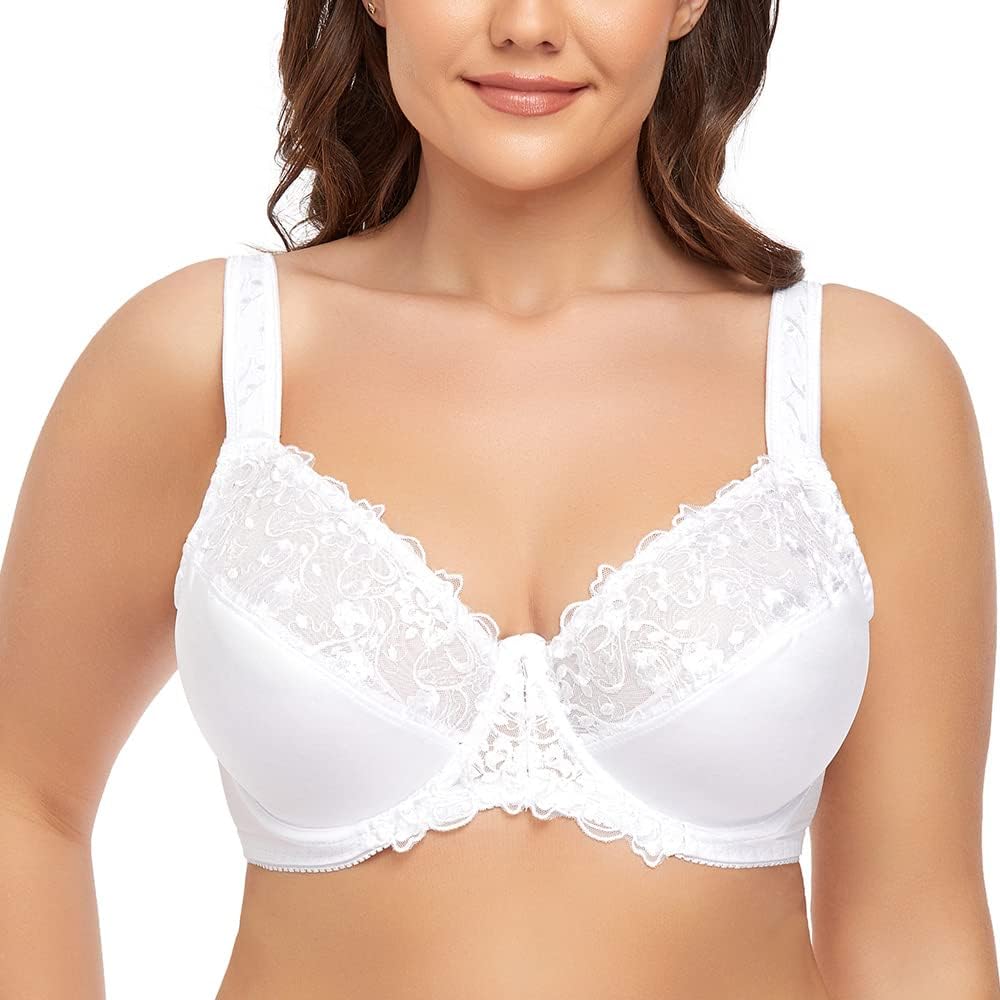 TELIMUSSTO Women's Full Coverage Floral Lace Underwired Bra Plus Size Non Padded Comfort Bra - Image 2