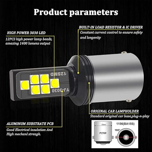 Miniatura 3 de SOCAL-LED LIGHTING 1156 BA15s Bombilla LED de señal de giro verde avanzada 3030 SMD brillante colorido DRL lámpara de freno luz trasera