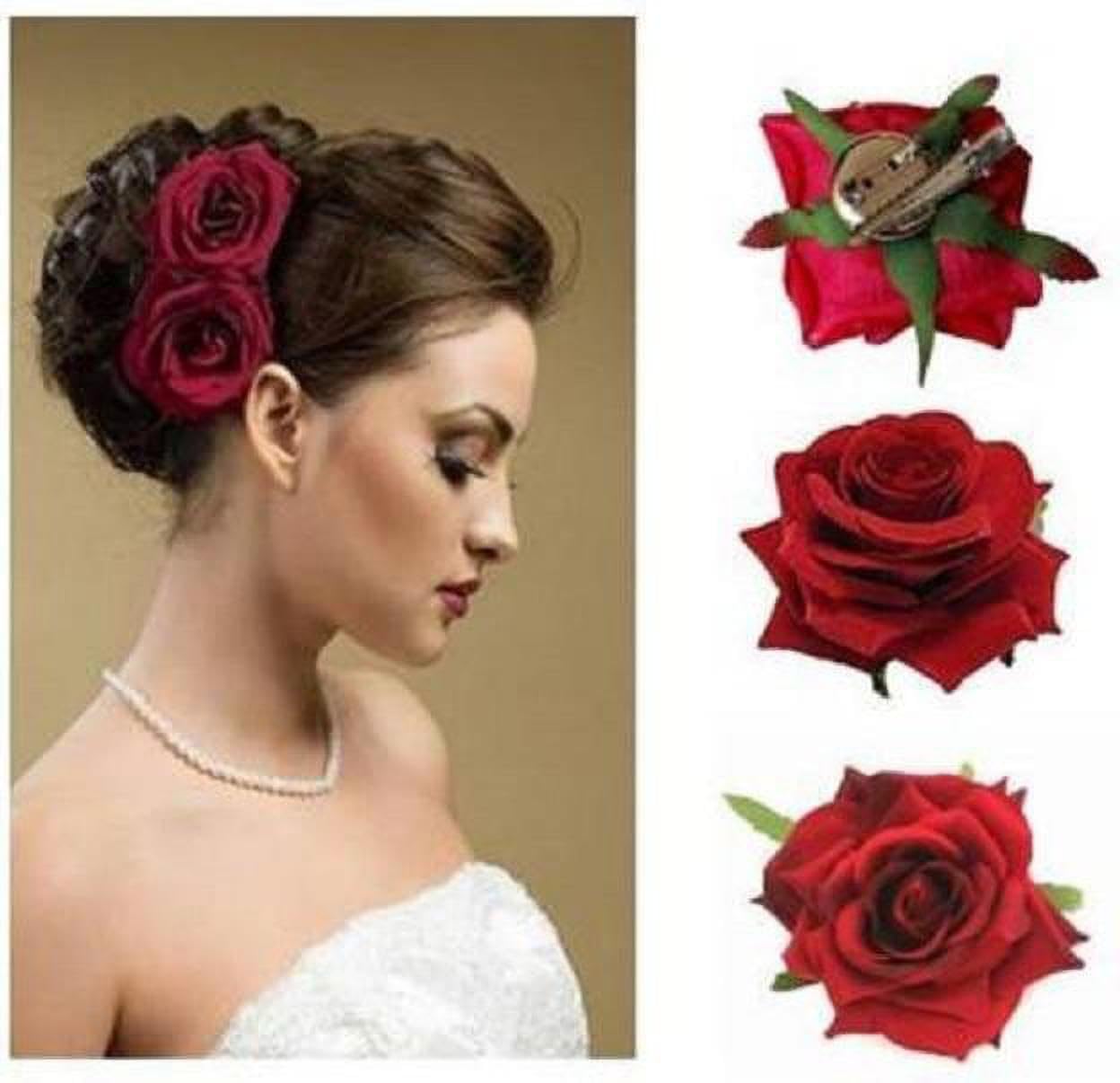 psychflore Red Velvet Rose Flower Brooch Pin For Wedding Party Hair Clip (Red)-picture-14