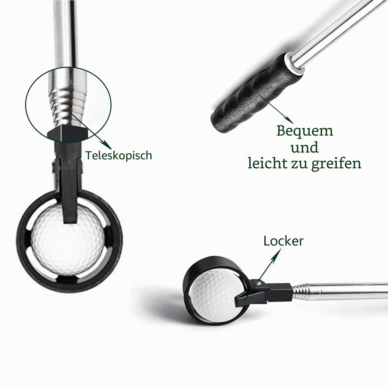 prowithlin Golf Ball Retriever, 6/9ft Edelstahl Teleskop Golfball Retriever für Wasser mit Golfball Grabber für Putter, Golf Zubehör, Geschenke für Golfer Länge (9ft)