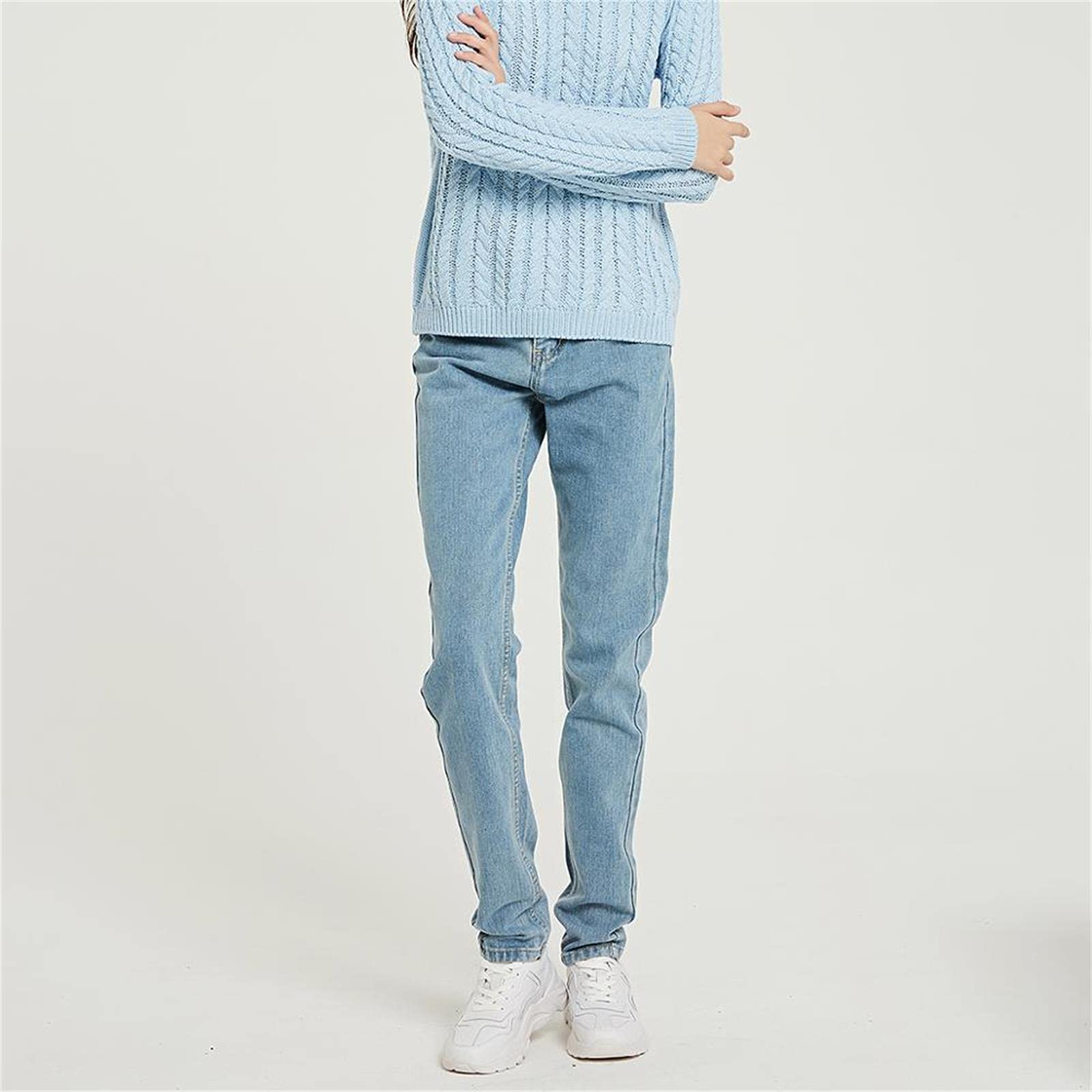 UKKO Jeans da Donna Jeans Pantaloni Morbidi Femminili Dritta Tutto Partita A Vita Alta Femme Pantaloni Denim Lunghi più Dimensioni