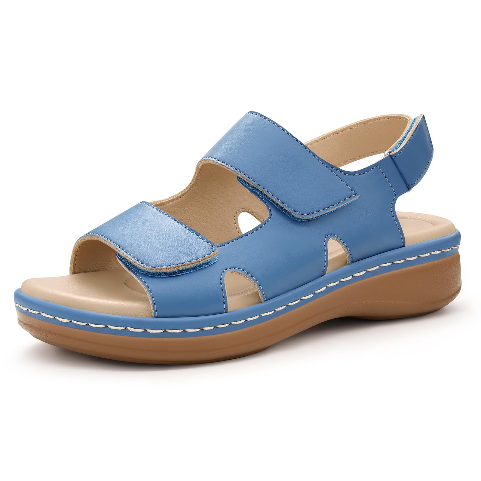 PIZZ ANNU Clara Sandalias Ortopedicas Mujer Verano Comodas Zapatos con Cuña Ligera y Velcro Ajustable Suela Antideslizante para Uso Diario
