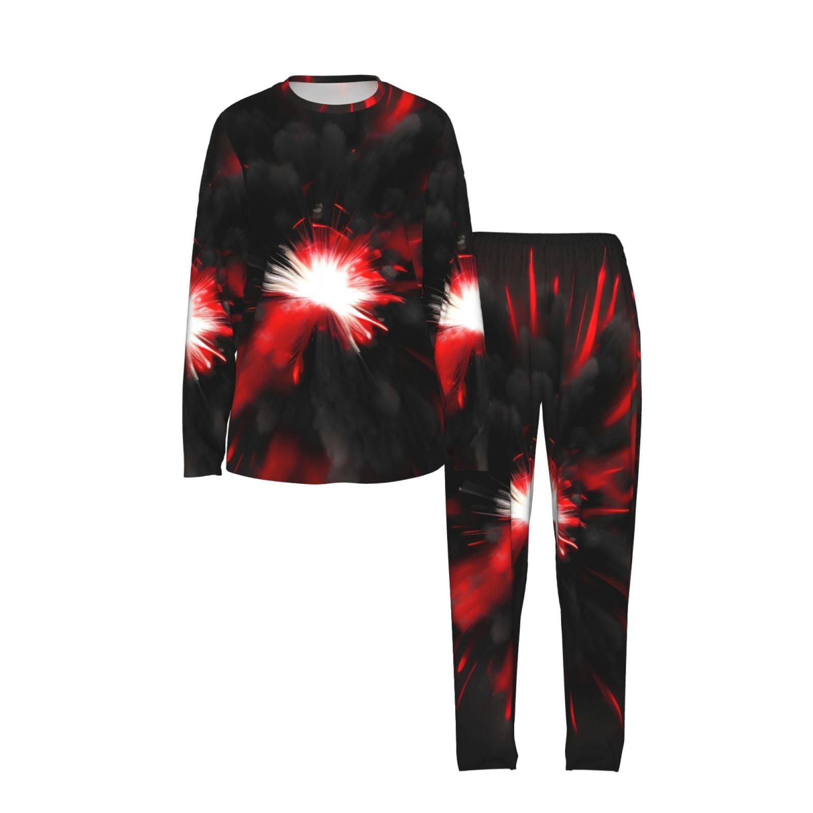 Explosion Burst Red Black Print Donna Manica Lunga Pigiama Vacanza Yoga Casual Gite Confortevole Pigiameria Regalo