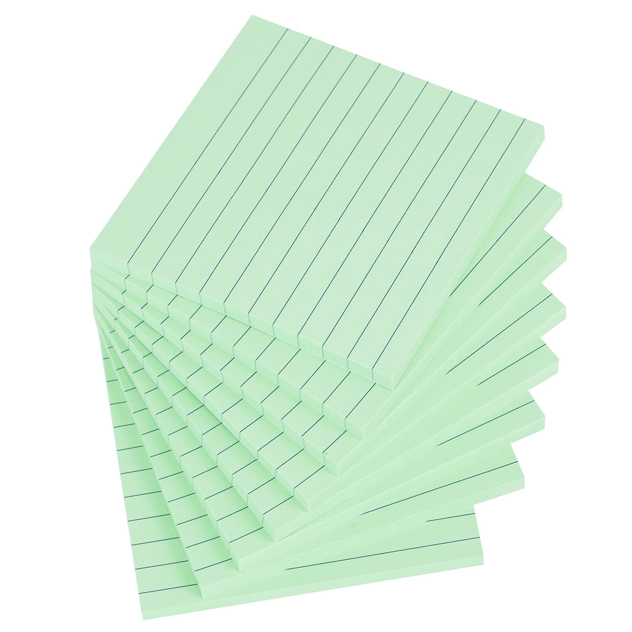 Lined Sticky Notes 4x4 Inches, Light Green Ruled Self-Stick Pads, Easy to Post for Home, Office, Notebook, 8 Pads/Pack
