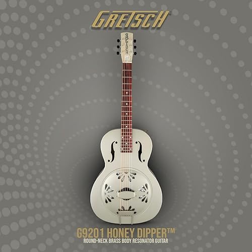 Miniatura 9 de Gretsch G9201 Honey Dipper - Guitarra resonadora de 6 cuerdas con diapasón de latón y diapasón Padauk (diestro, techo de casa con bomba desgastada)