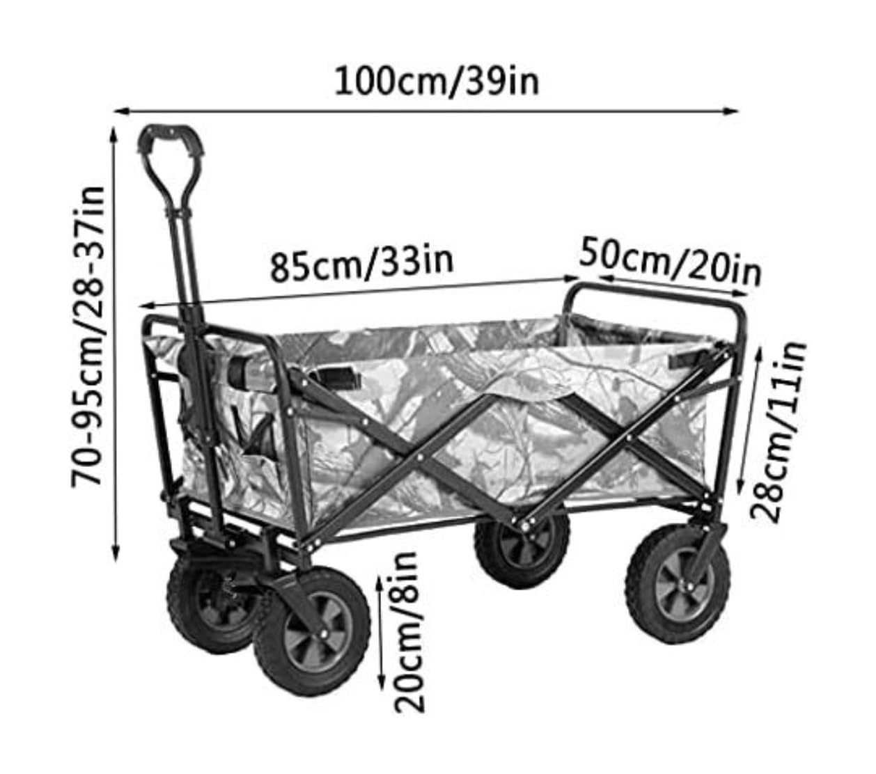 Chariot utilitaire pliable – Chariot de jardin à 4 roues et chariot de camping – Chariot de festival portable, facile à ranger, chariot pliable d'extérieur robuste pour jardinage et camping