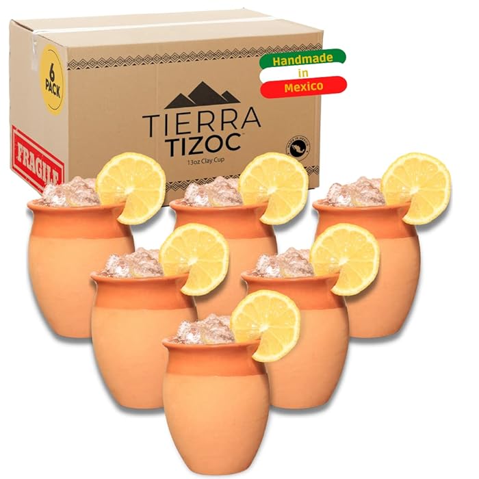 Tequila Drinking Vessels Kingrol 6-Pack Cantaritos De Barro - 12 Oz Mexican Clay Cocktail Cups Jarros Mexicanos De Barro - View #7