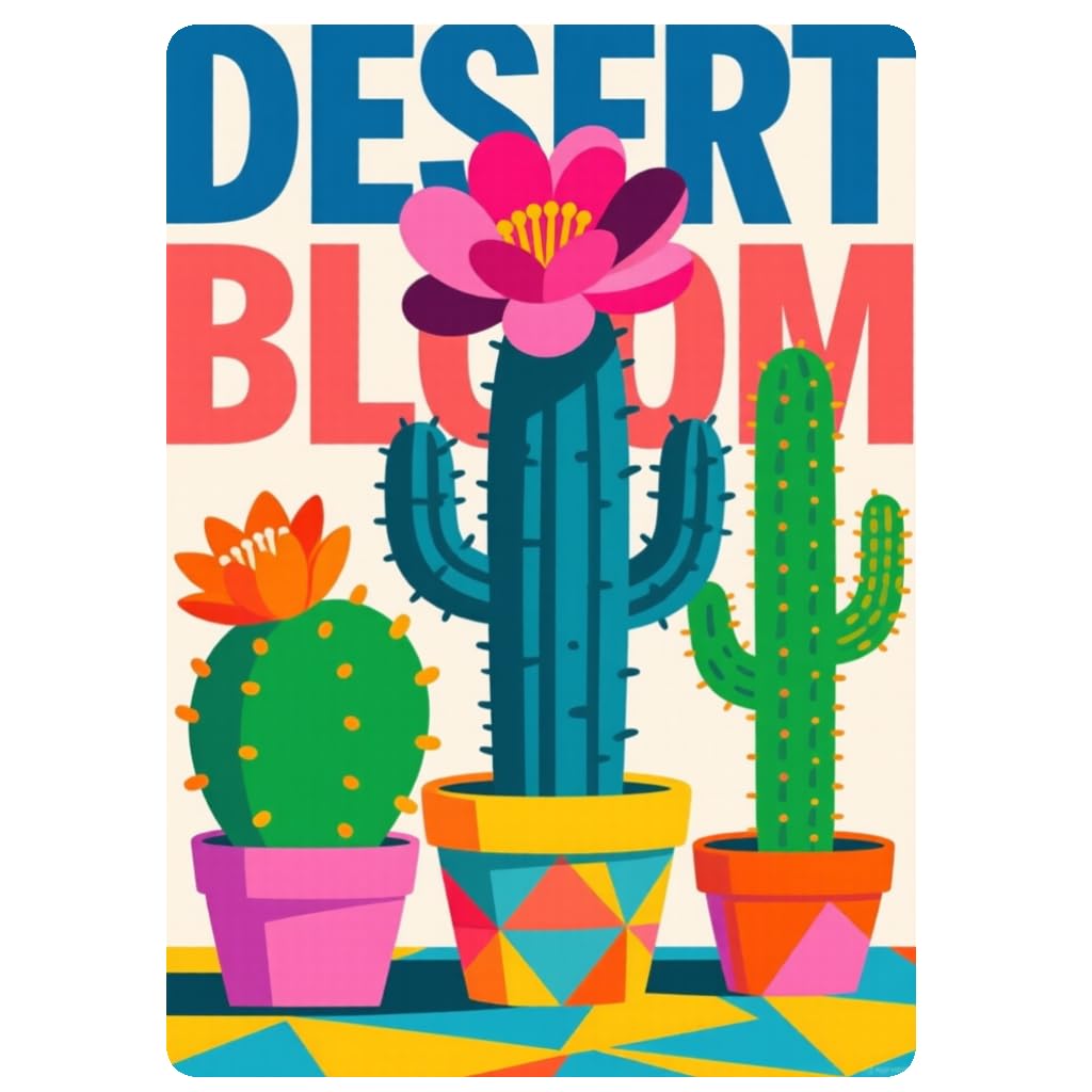2D Cactus planter Metal Wall Art - Durable painted metal signs for home, and cafe decor - unisex reusable 8X12 inch plaques