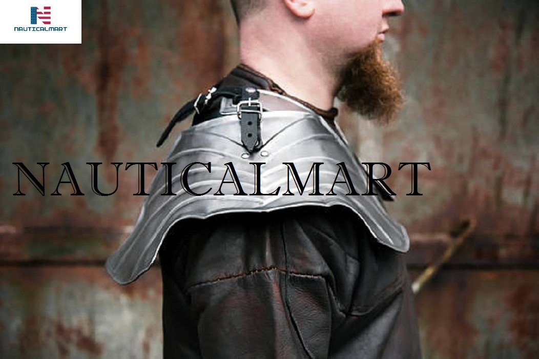 NauticalMart LARP Armor High Elves Pauldrons&Gorget - Steel Armor Gorget and Pair of Shoulders
