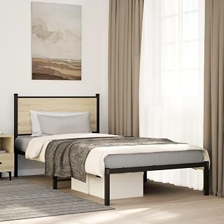 vidaXL Sonoma Oak Metal Bed Frame Without Mattress 39 x 79 in Stylish and Sturdy Single for Adults Bedroom Furniture with Headboard Space Saving Design Heavy Duty Structure Modern Guest