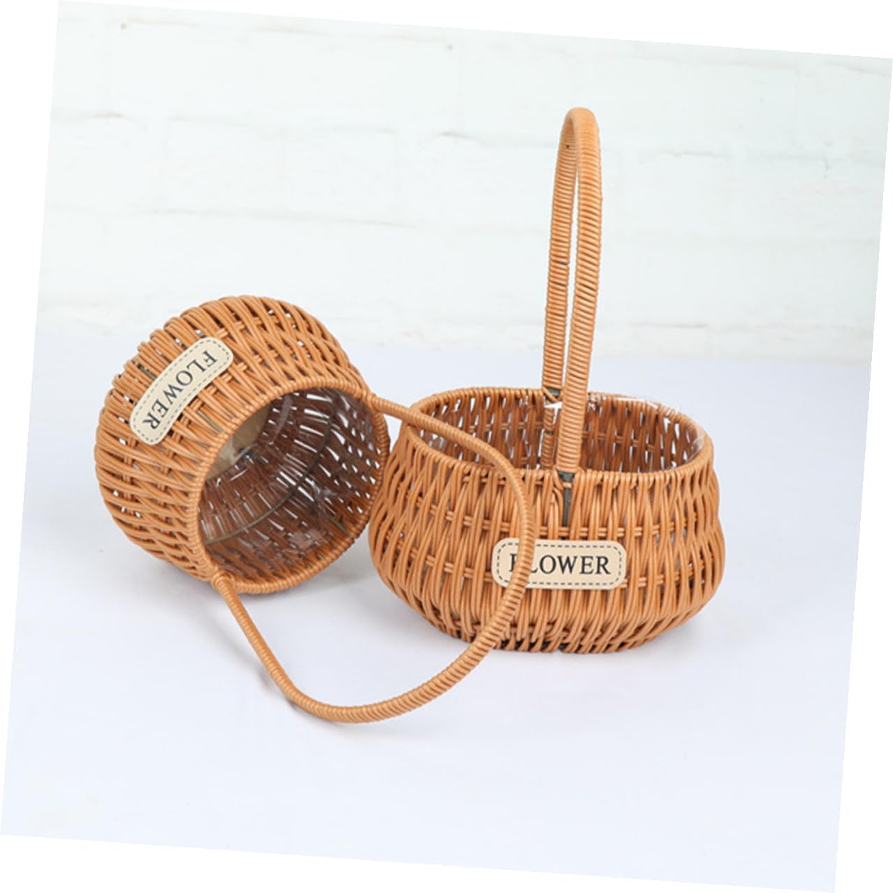 Rustic Woven Flower Girl Basket with Handles Oval Faux Rattan Handheld Basket for Wedding Ceremony for Fresh Floral Arrangements