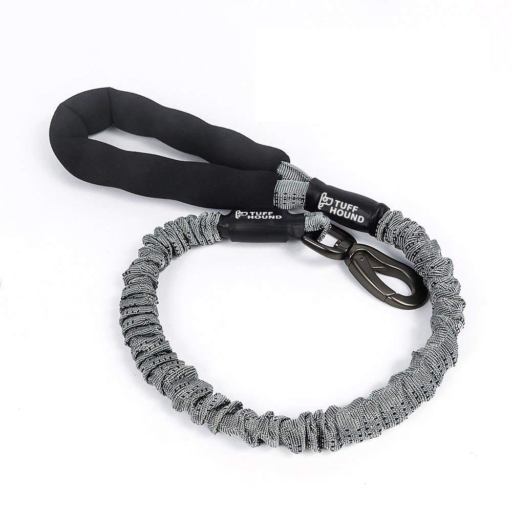 Strong Bungee Dog Lead - Anti Pull Shock Absorbing Dog Leash With Soft Padded Handle & Zinc Alloy Hardware - Perfect Training Lead for Medium to Large Dogs (Grey) (120-150 CM)